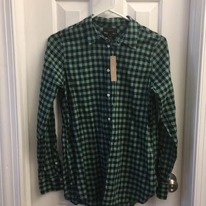 J Crew green and navy gingham boy shirt